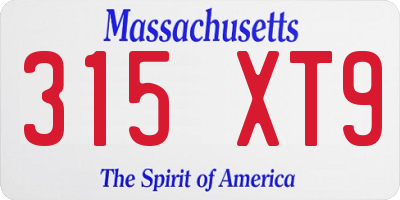 MA license plate 315XT9