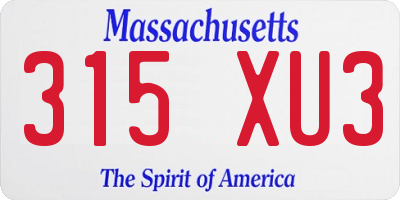 MA license plate 315XU3
