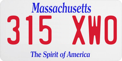 MA license plate 315XW0