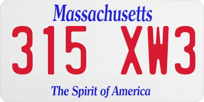 MA license plate 315XW3
