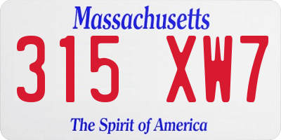 MA license plate 315XW7