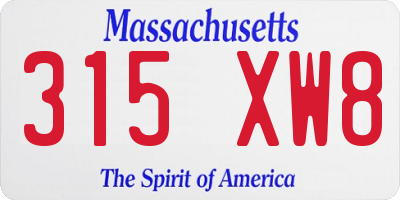 MA license plate 315XW8