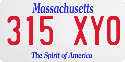 MA license plate 315XY0