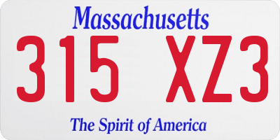 MA license plate 315XZ3