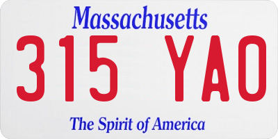 MA license plate 315YA0