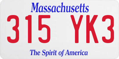 MA license plate 315YK3