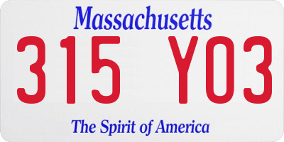 MA license plate 315YO3
