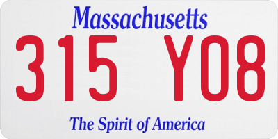 MA license plate 315YO8