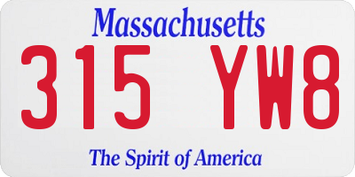 MA license plate 315YW8