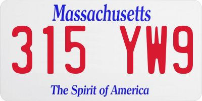 MA license plate 315YW9