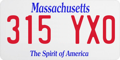 MA license plate 315YX0