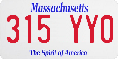 MA license plate 315YY0