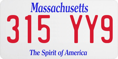 MA license plate 315YY9