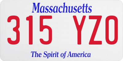 MA license plate 315YZ0