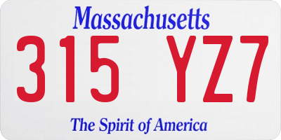 MA license plate 315YZ7