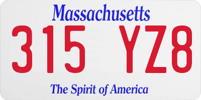 MA license plate 315YZ8