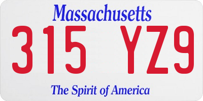 MA license plate 315YZ9