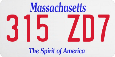 MA license plate 315ZD7