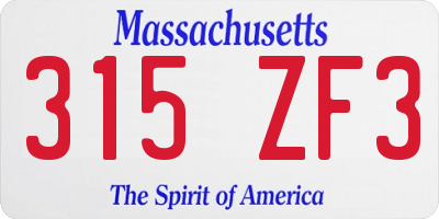 MA license plate 315ZF3