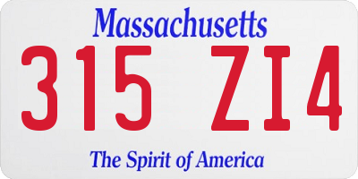 MA license plate 315ZI4