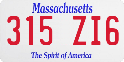 MA license plate 315ZI6