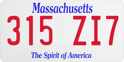 MA license plate 315ZI7