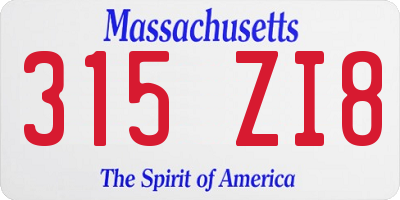 MA license plate 315ZI8