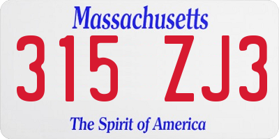 MA license plate 315ZJ3