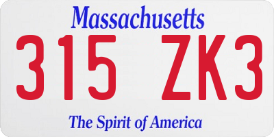 MA license plate 315ZK3