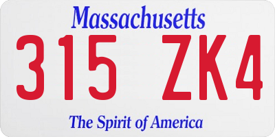 MA license plate 315ZK4