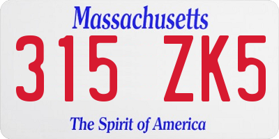 MA license plate 315ZK5