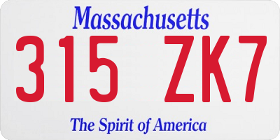 MA license plate 315ZK7