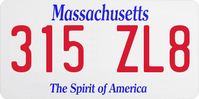 MA license plate 315ZL8