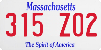MA license plate 315ZO2