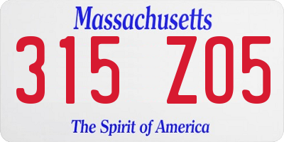 MA license plate 315ZO5