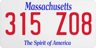 MA license plate 315ZO8