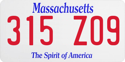MA license plate 315ZO9