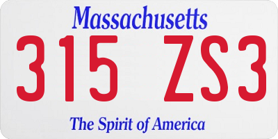 MA license plate 315ZS3