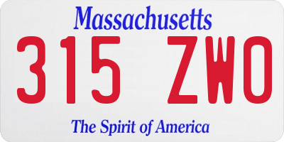 MA license plate 315ZW0