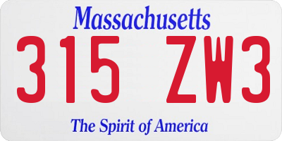 MA license plate 315ZW3