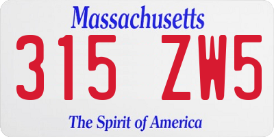MA license plate 315ZW5
