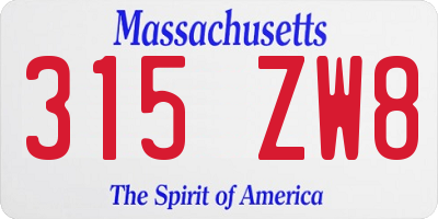 MA license plate 315ZW8