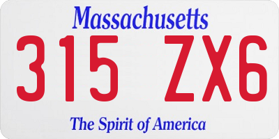 MA license plate 315ZX6