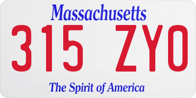MA license plate 315ZY0
