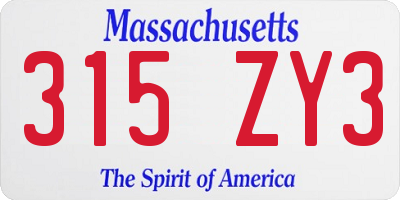 MA license plate 315ZY3