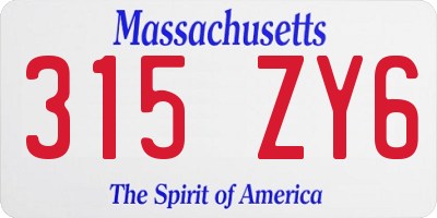 MA license plate 315ZY6