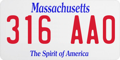 MA license plate 316AA0