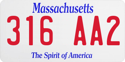 MA license plate 316AA2