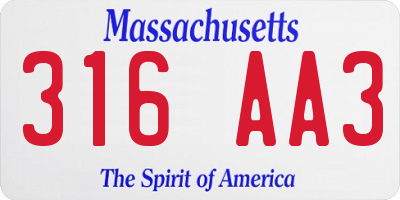 MA license plate 316AA3