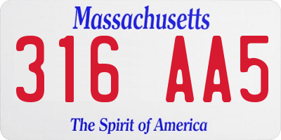 MA license plate 316AA5
